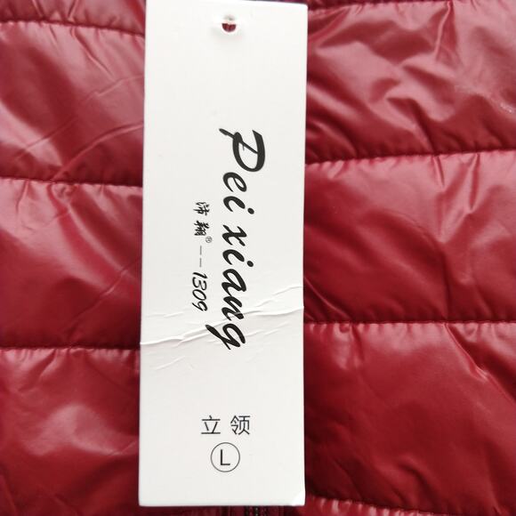 Women's Red Puffer Jacket Size Large Zip Pockets Pei xiang New - Picture 3 of 5